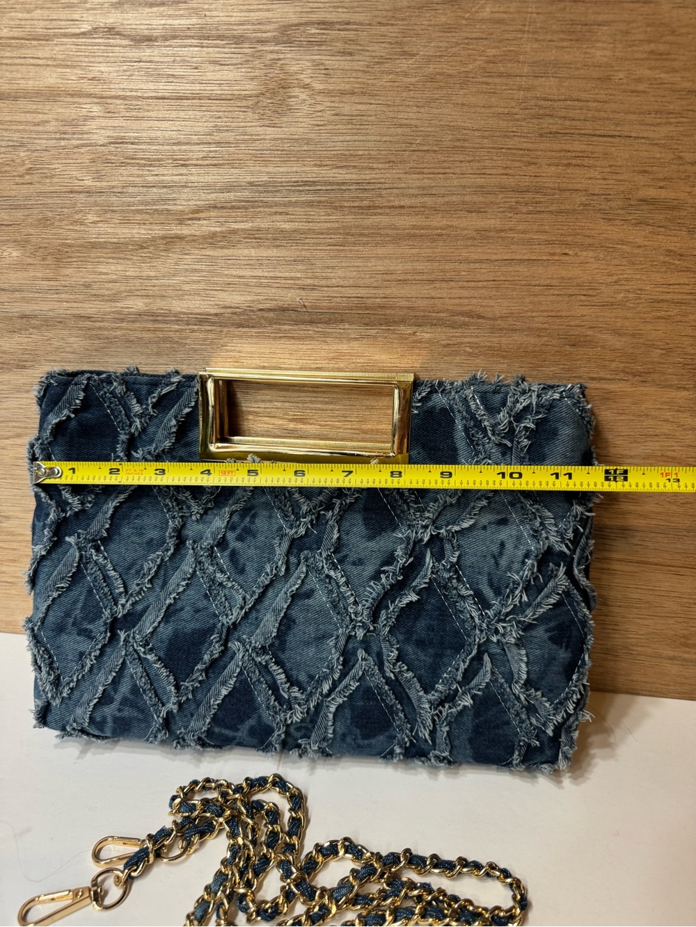Denim Quilted Clutch  and crossbody with Gold Handle - Picture 11 of 11